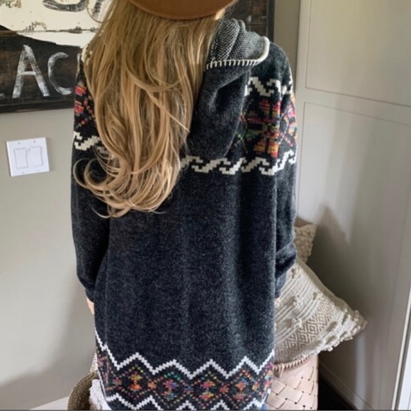 Shop Fig Sweaters - Yellowstone Tribal Black Cardigan Hooded Sweater Southwest Western Boho Sz Med